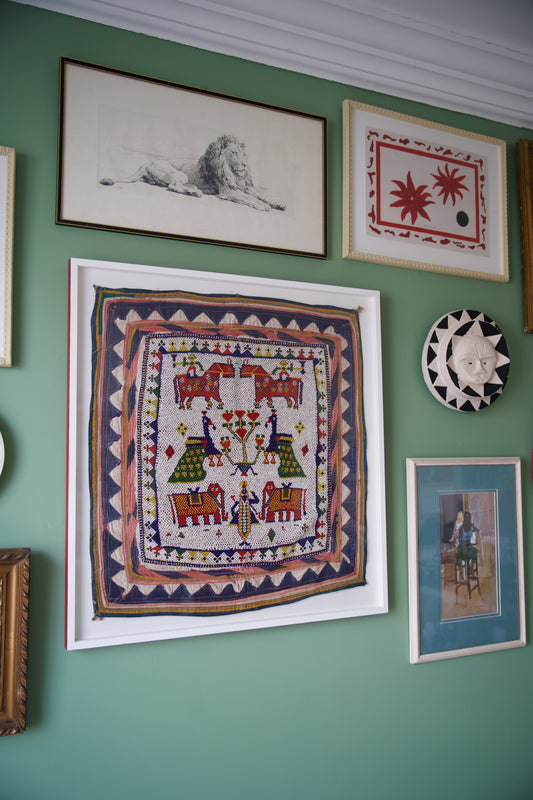 Framed Indian Beadwork Textile – White Box Frame