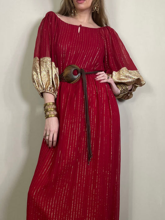 Vintage red dress with gold speck shimmer