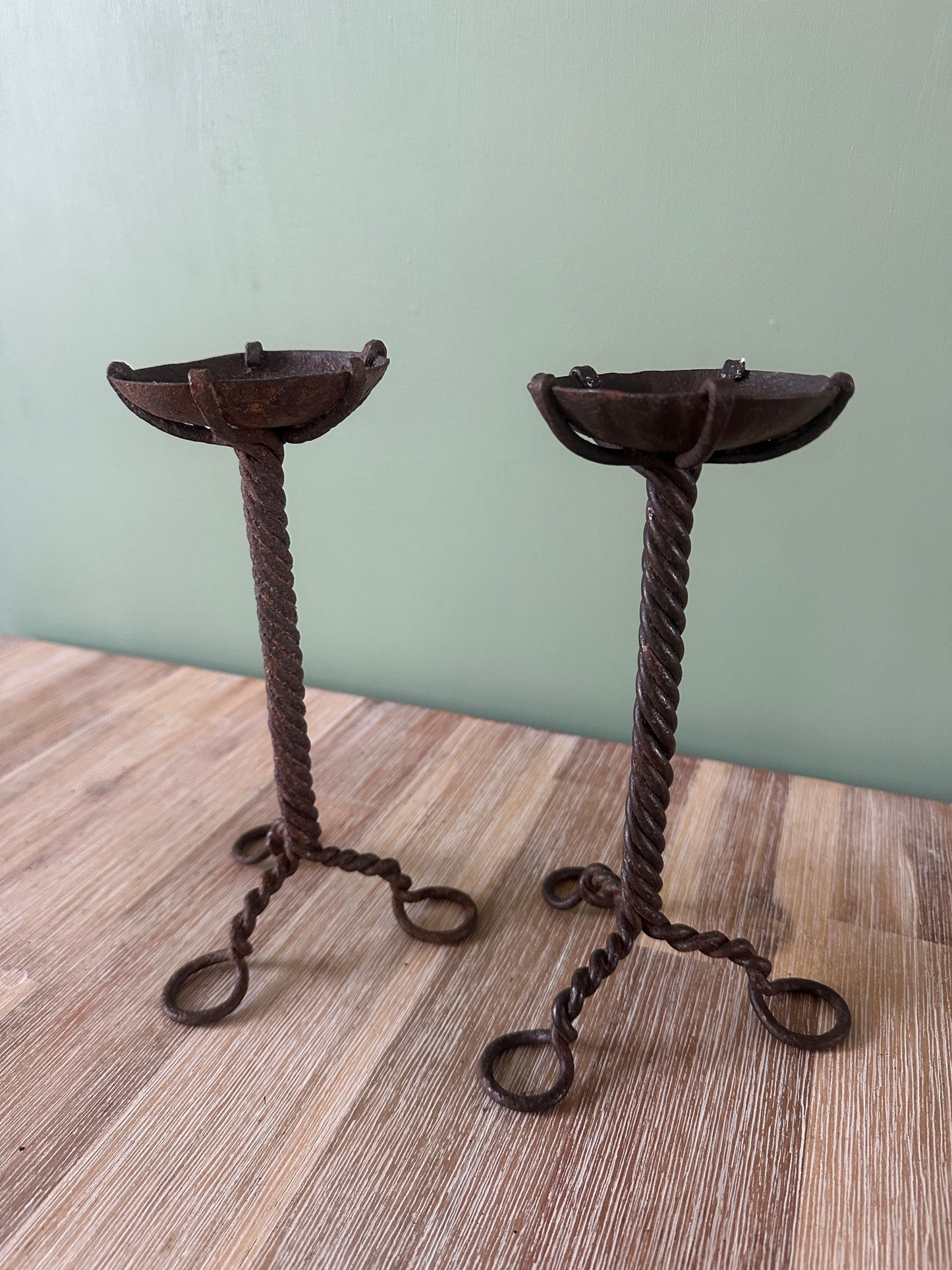 Pair of Indian Wrought Iron Candle Holders - Small