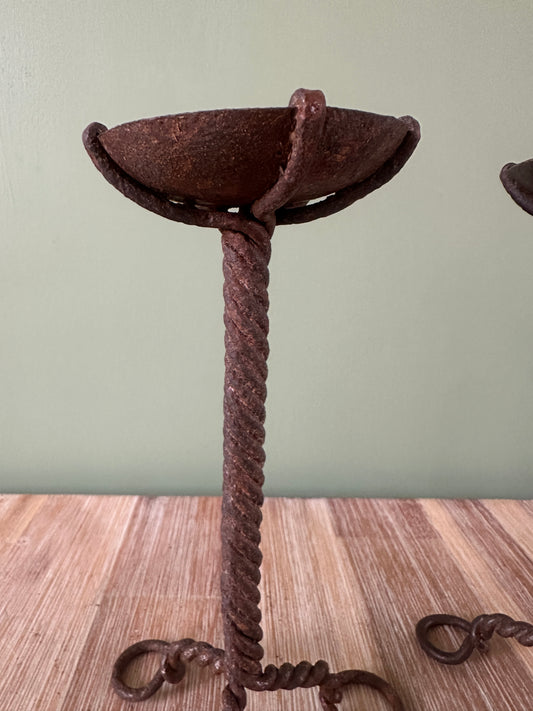 Pair of Indian Wrought Iron Candle Holders - Small