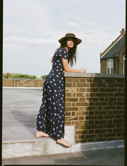 Bluebell Long Silk Wrap Dress – Short Sleeve, 100% Silk