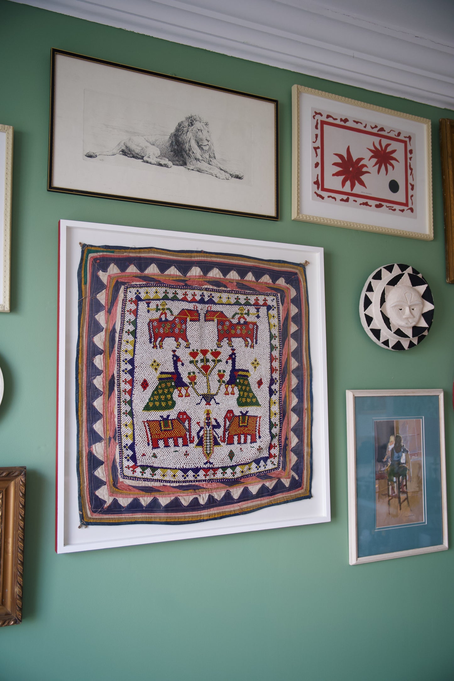 Framed Indian Beadwork Textile – White Box Frame