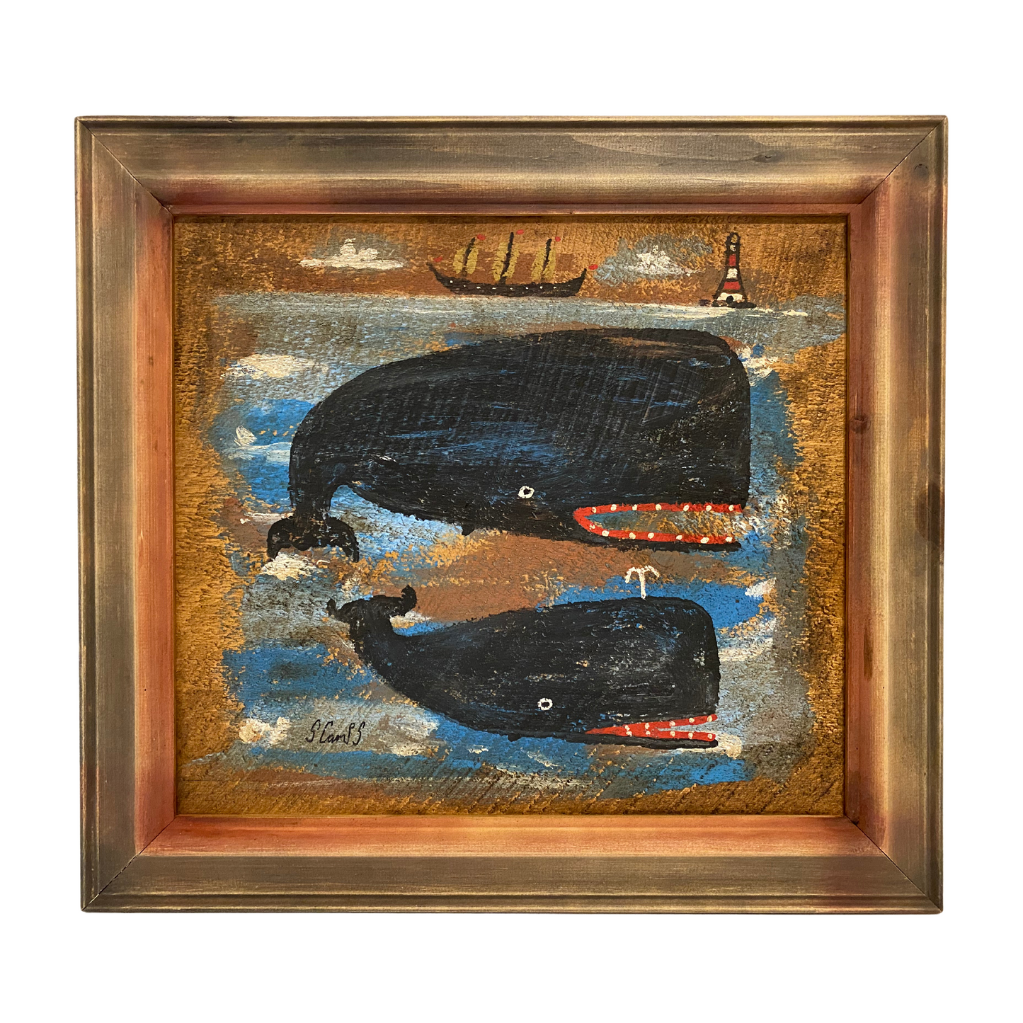 Rustic Parent & Baby Whale Painting on Wood