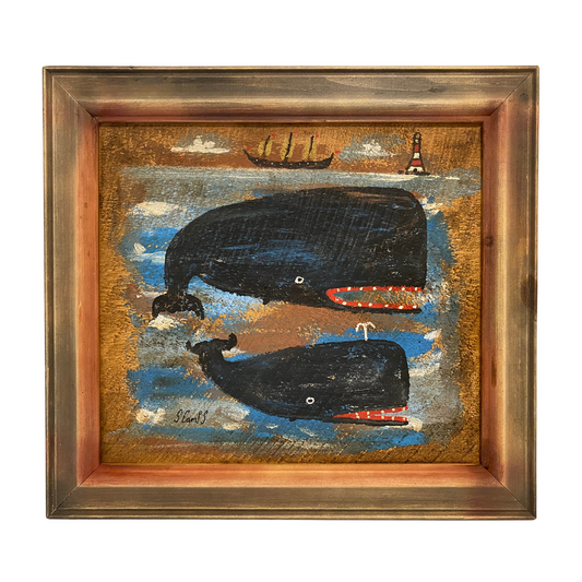 Rustic Parent & Baby Whale Painting on Wood