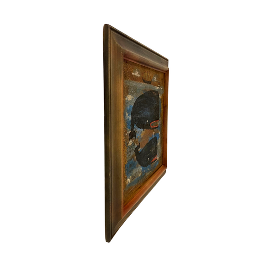 Rustic Parent & Baby Whale Painting on Wood