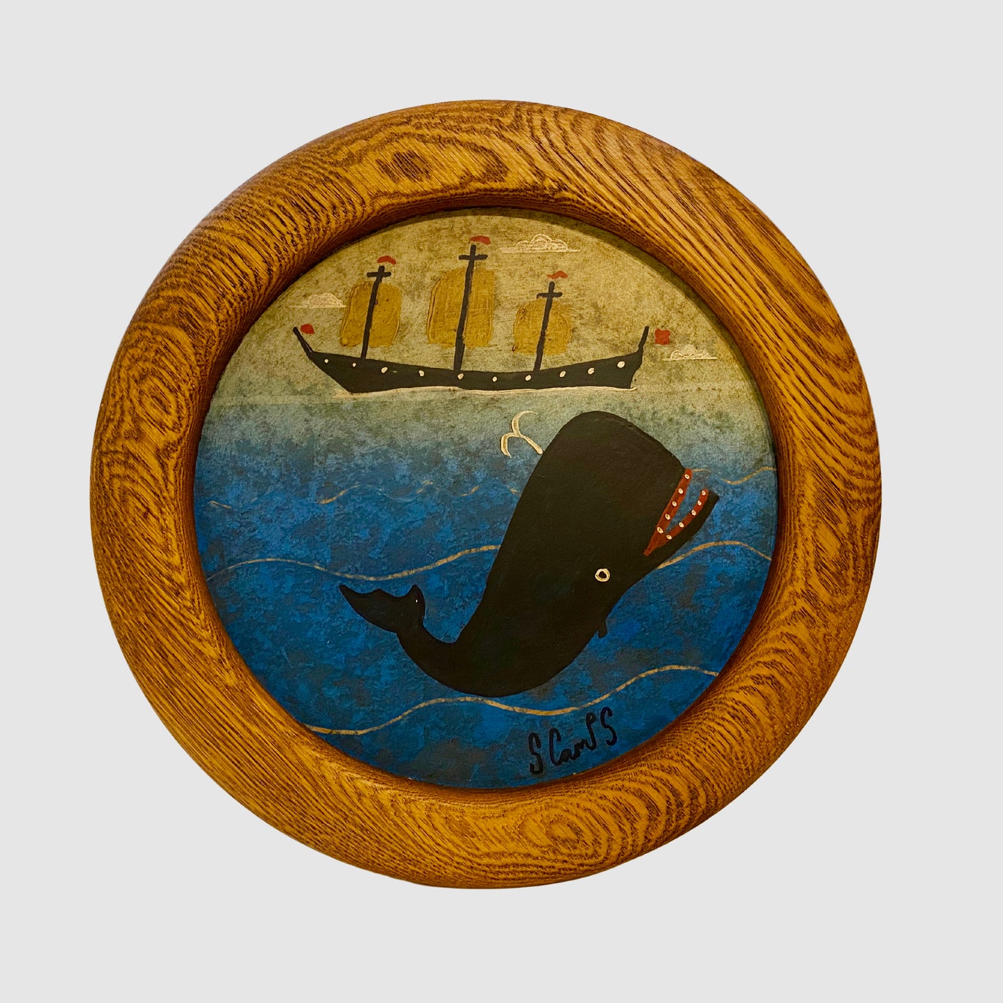 Round Whale and Ship Painting