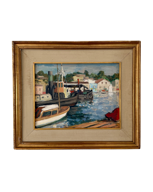 Vintage Italian Impressionist Harbour Painting