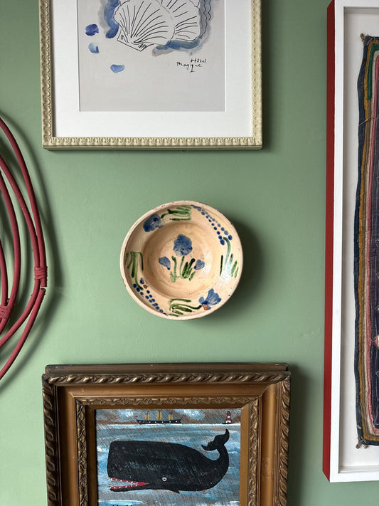 Cream-Glazed Terracotta Bowl with Floral Motif