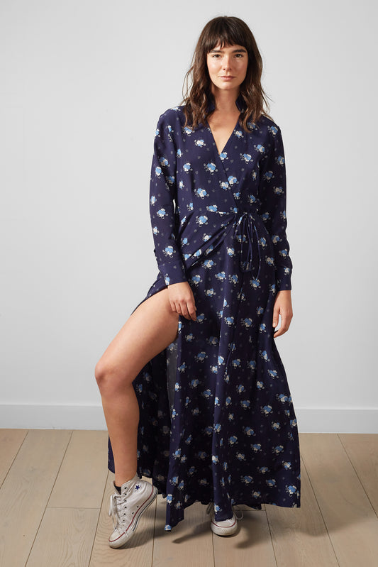 Bluebell Long Silk Wrap Dress – Long Sleeve, 100% Silk