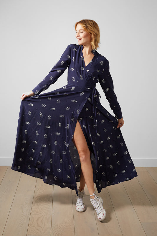 Monarch Long Silk Wrap Dress – Long Sleeve, 100% Silk