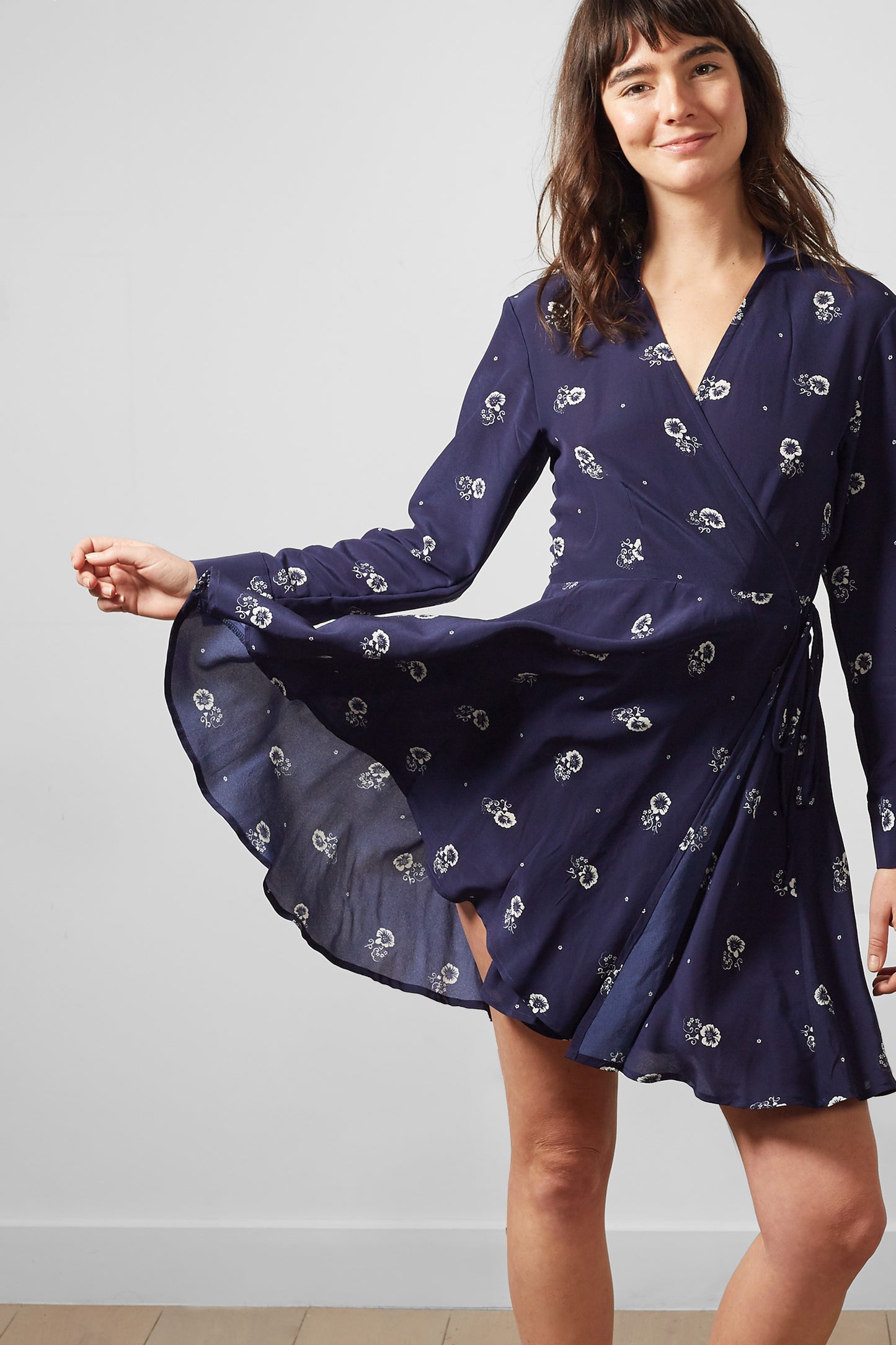 Monarch Short Silk Wrap Dress – Long Sleeve, 100% Silk