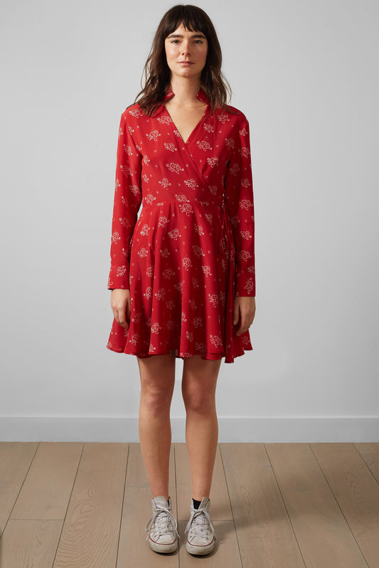 Red Glider Short Silk Wrap Dress – Long Sleeve, 100% Silk