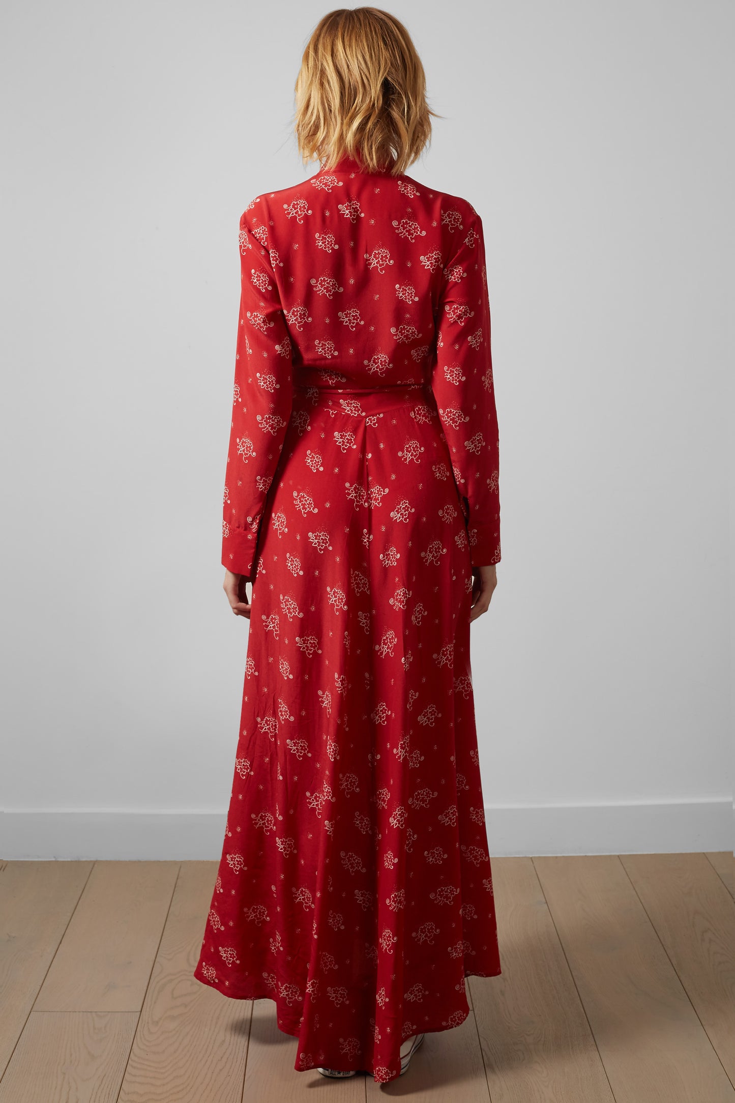Long Red Glider Maxi Wrap Dress – 100% Silk