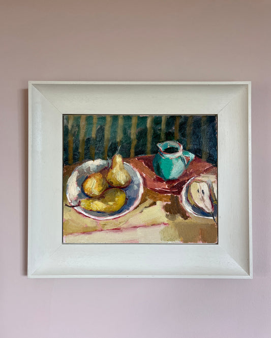 Green Striped Wall & Pears