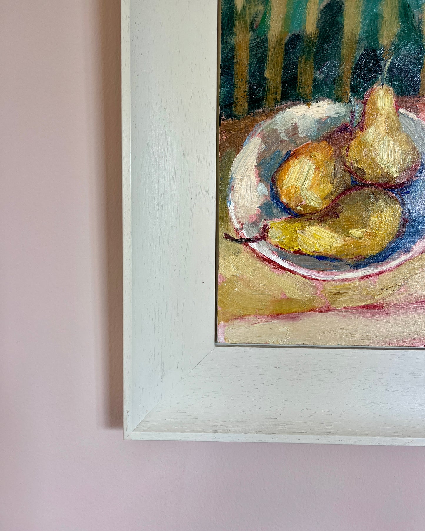 Green Striped Wall & Pears