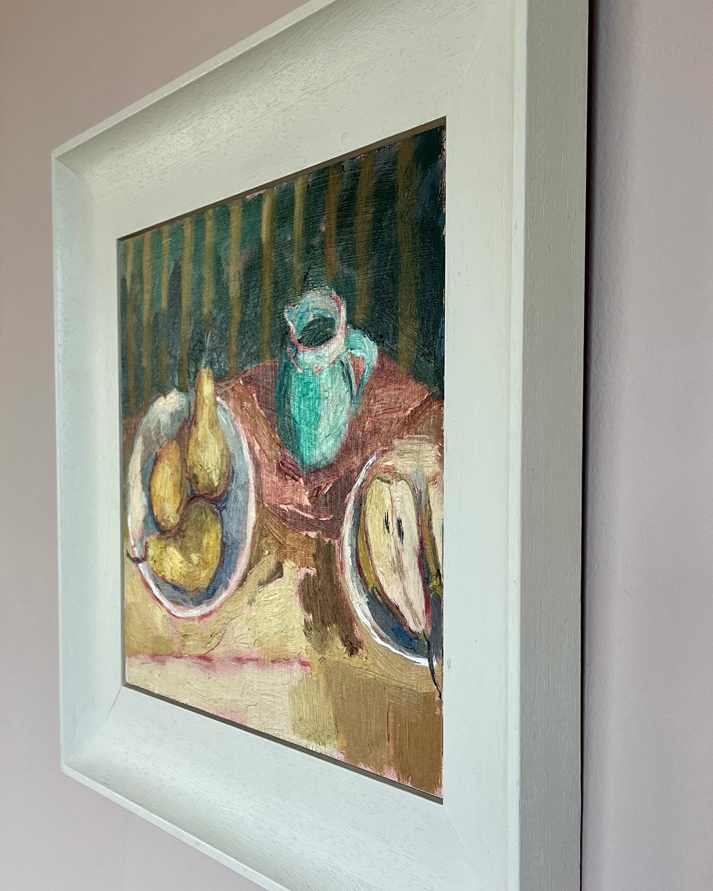 Green Striped Wall & Pears