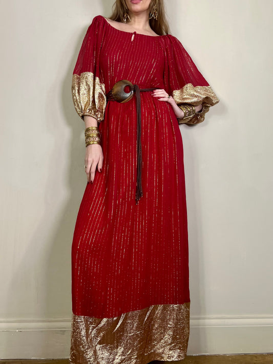 Vintage red dress with gold speck shimmer