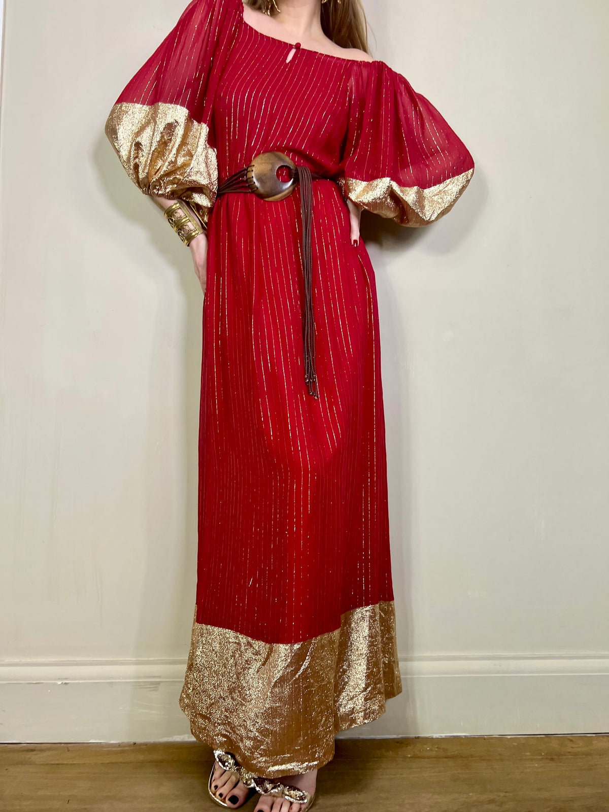 Vintage red dress with gold speck shimmer