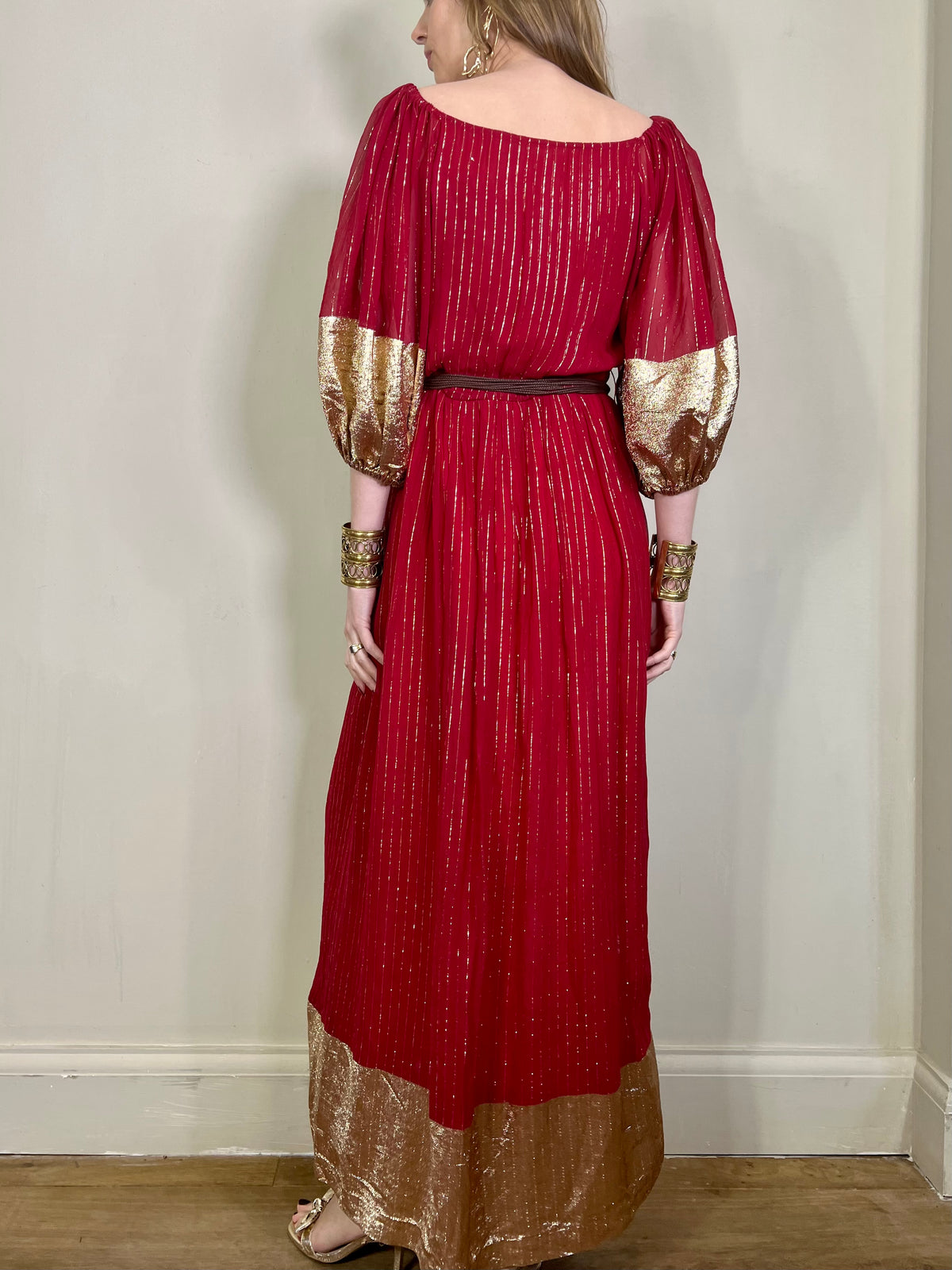 Vintage red dress with gold speck shimmer