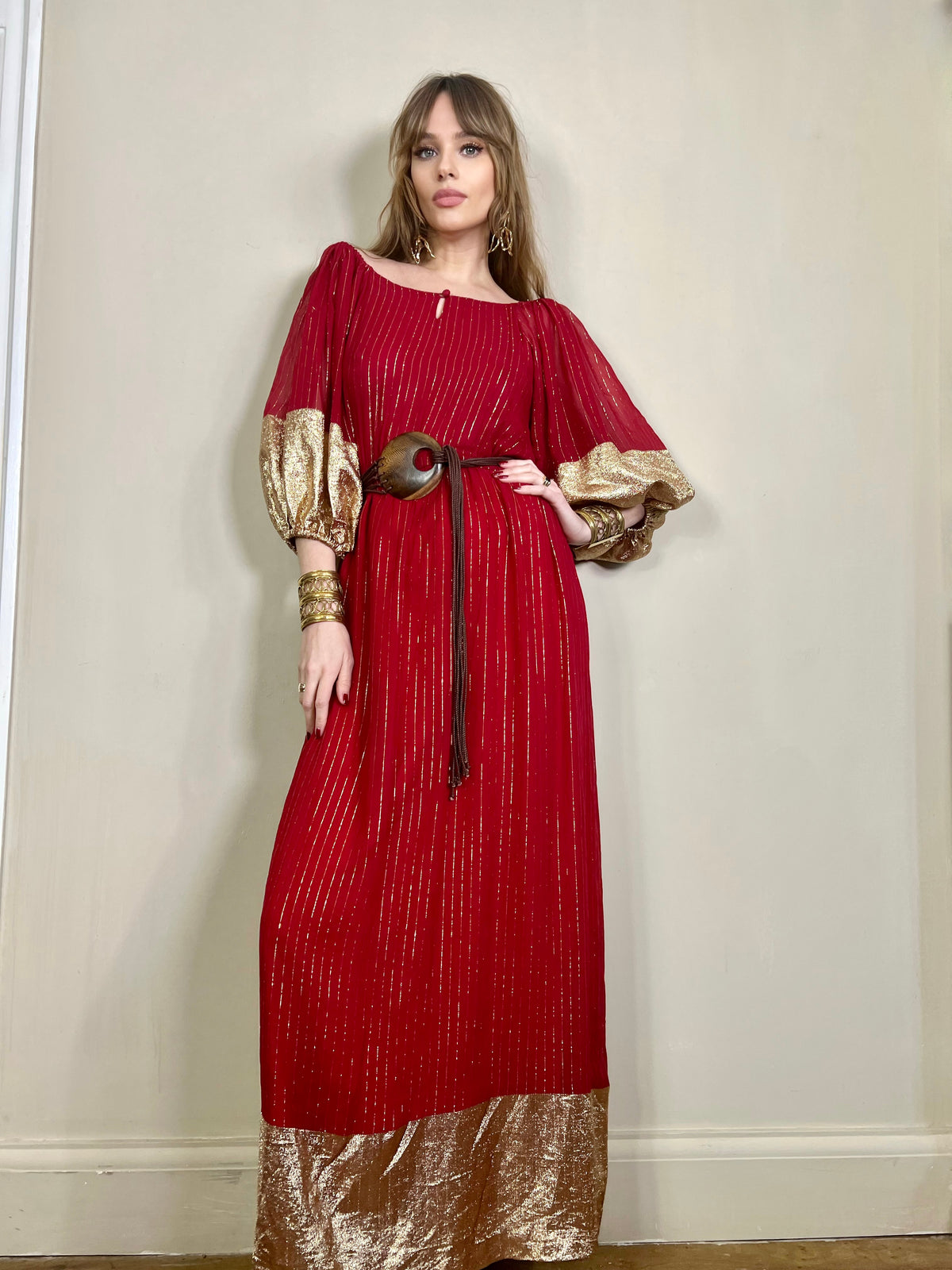 Vintage red dress with gold speck shimmer