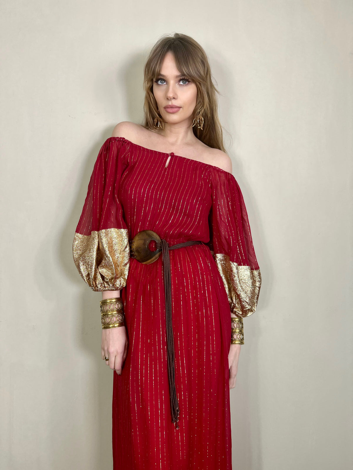 Vintage red dress with gold speck shimmer