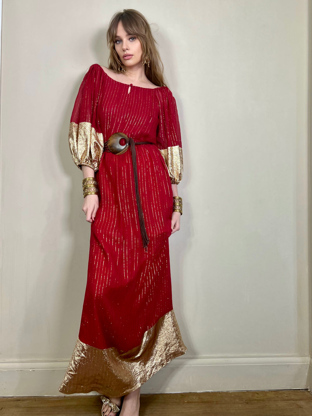 Vintage red dress with gold speck shimmer