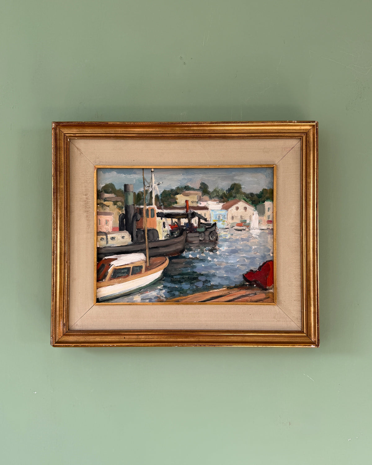 Vintage Italian Harbour Painting