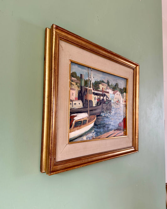 Vintage Italian Impressionist Harbour Painting