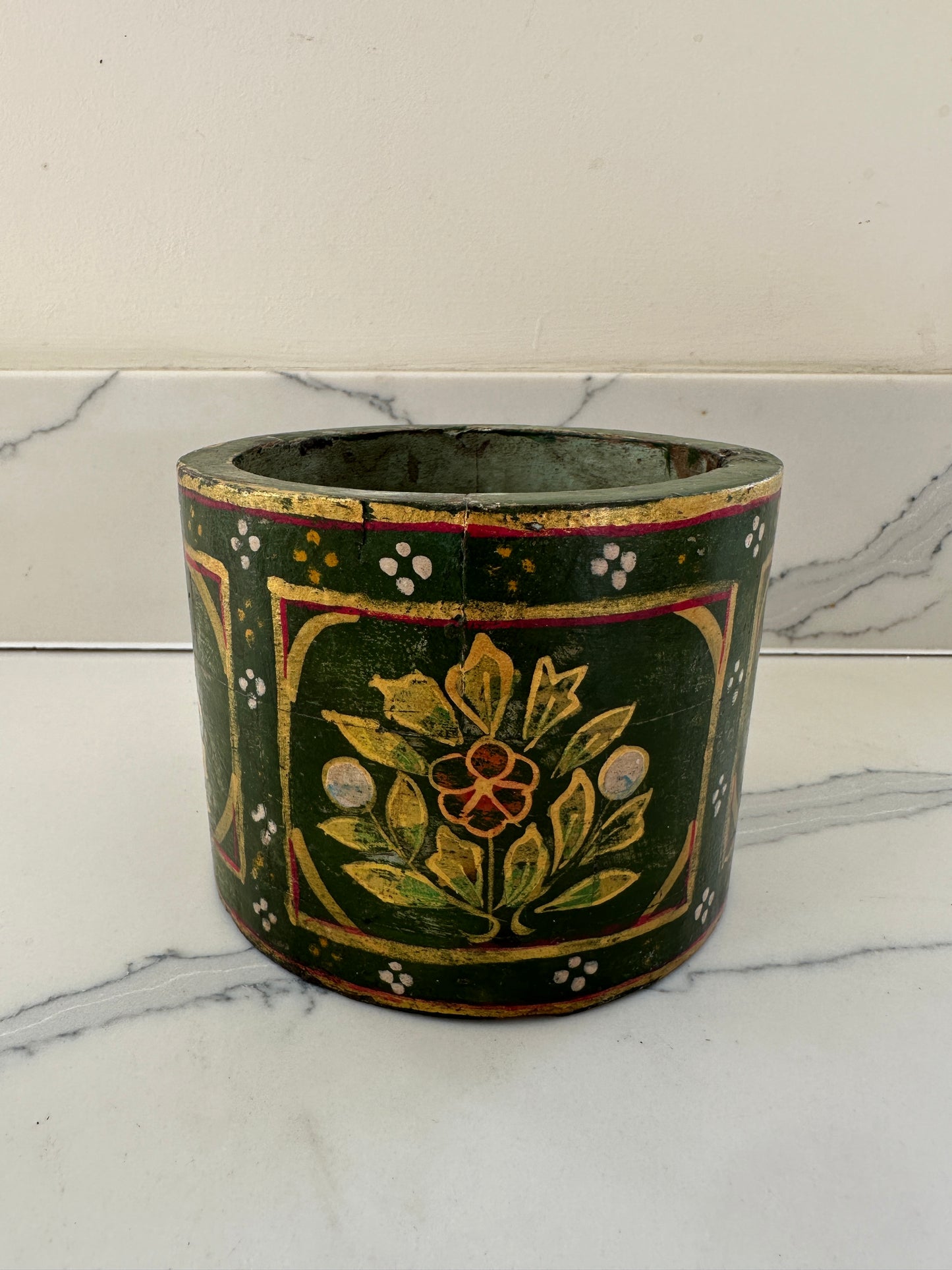 Pair of green wooden holders