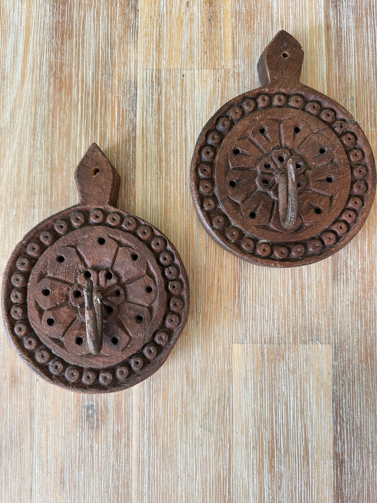 Hand-carved wooden wall hook from India