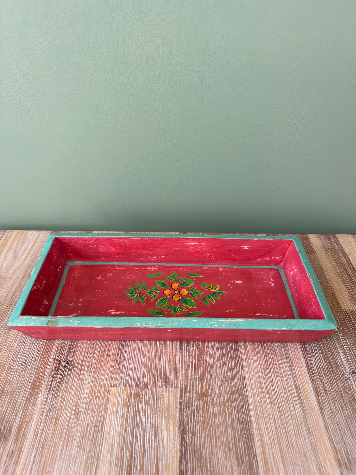 Handmade hand-painted wooden tray