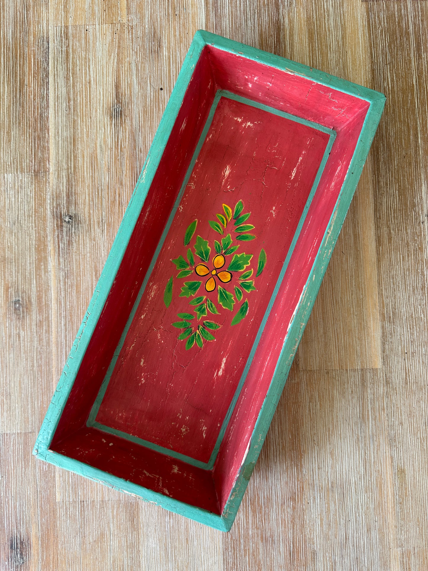 Handmade hand-painted wooden tray