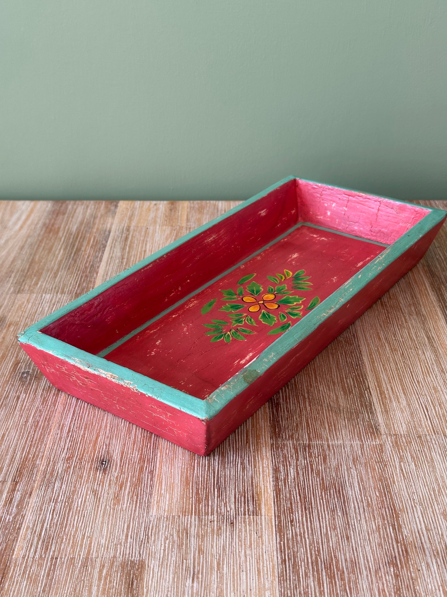 Handmade hand-painted wooden tray