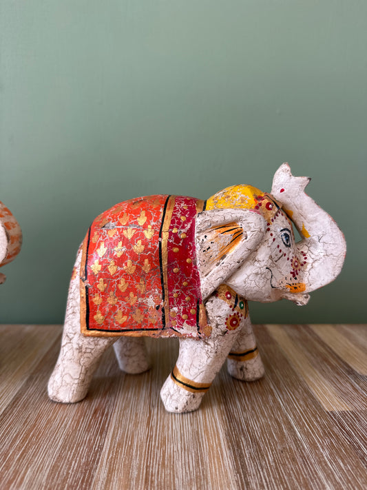 Pair of White Wooden elephants from India