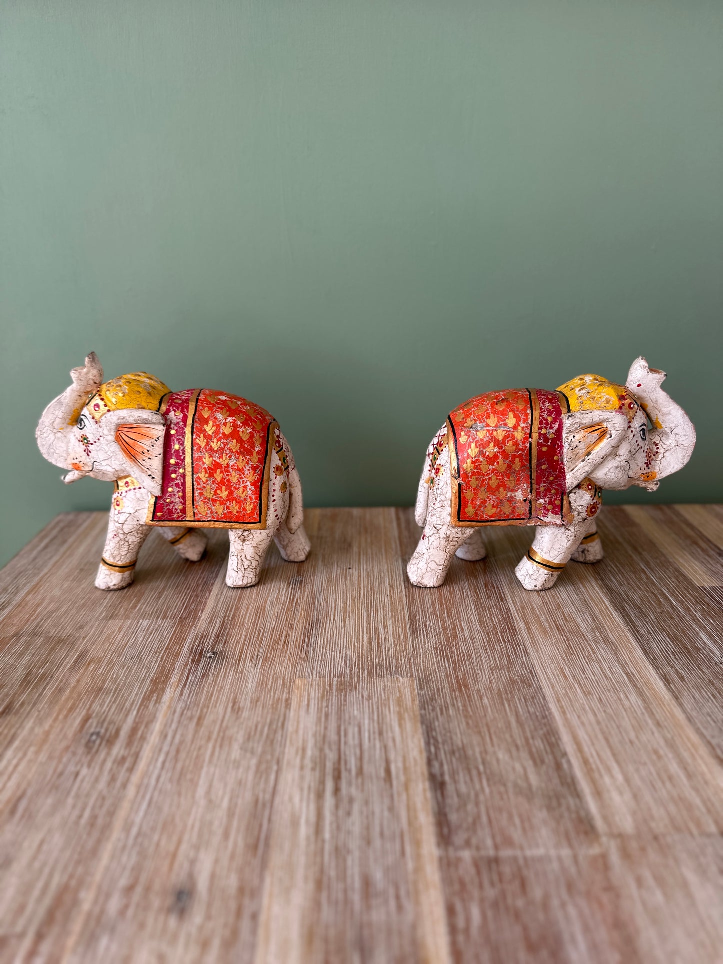 Pair of White Wooden elephants from India