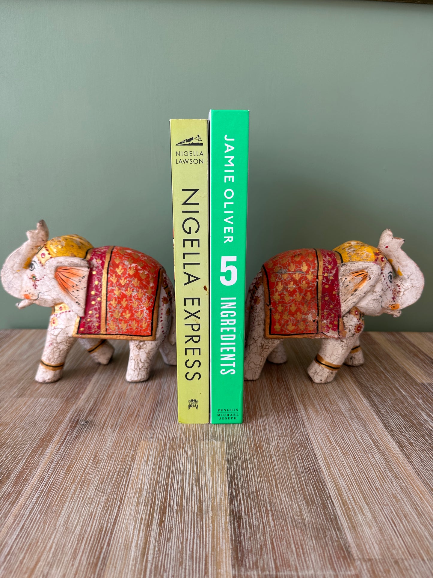 Pair of White Wooden elephants from India