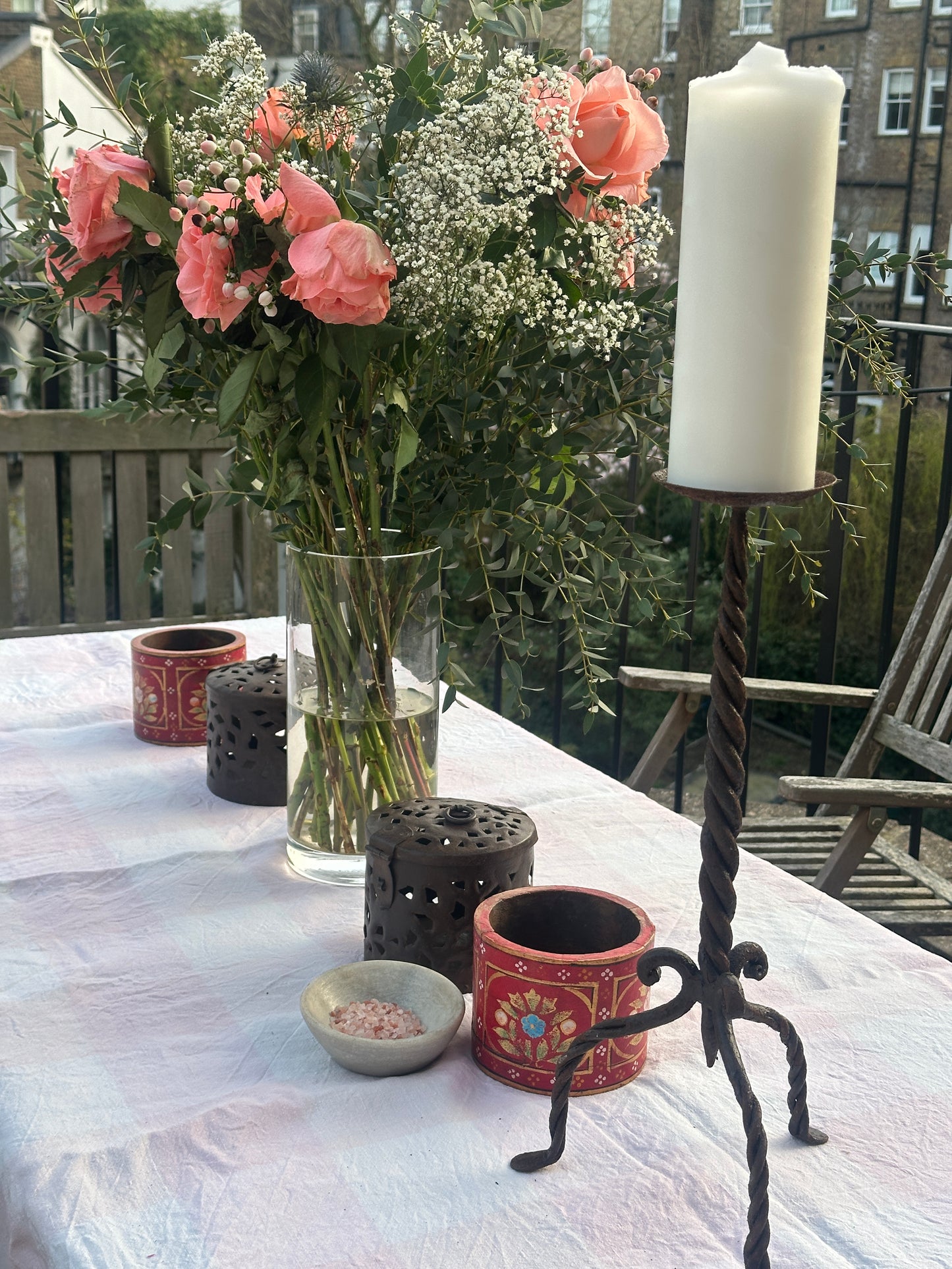 Pair of Indian Wrought Iron TwistED Candle Sticks