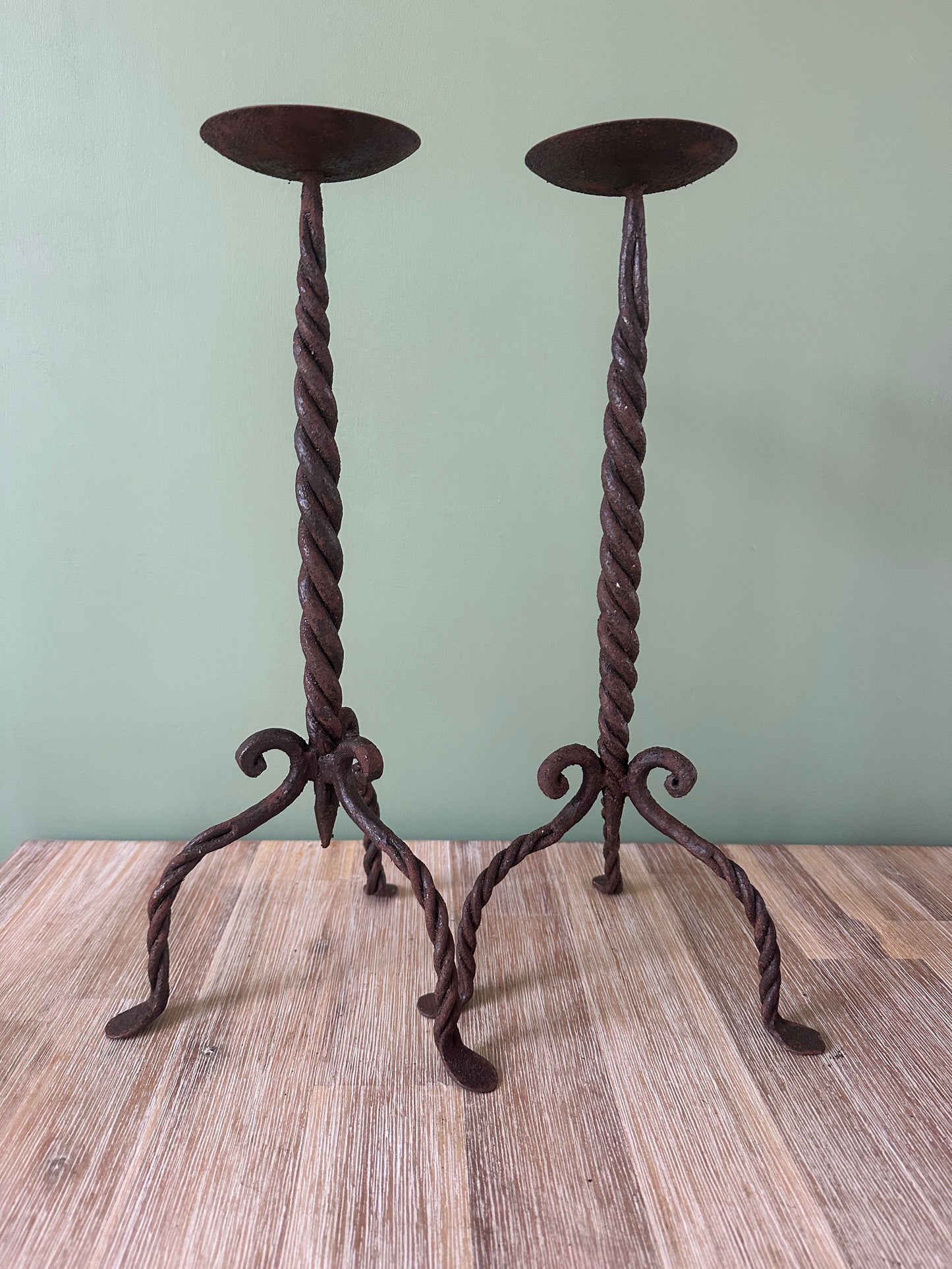 Pair of Indian Wrought Iron TwistED Candle Sticks