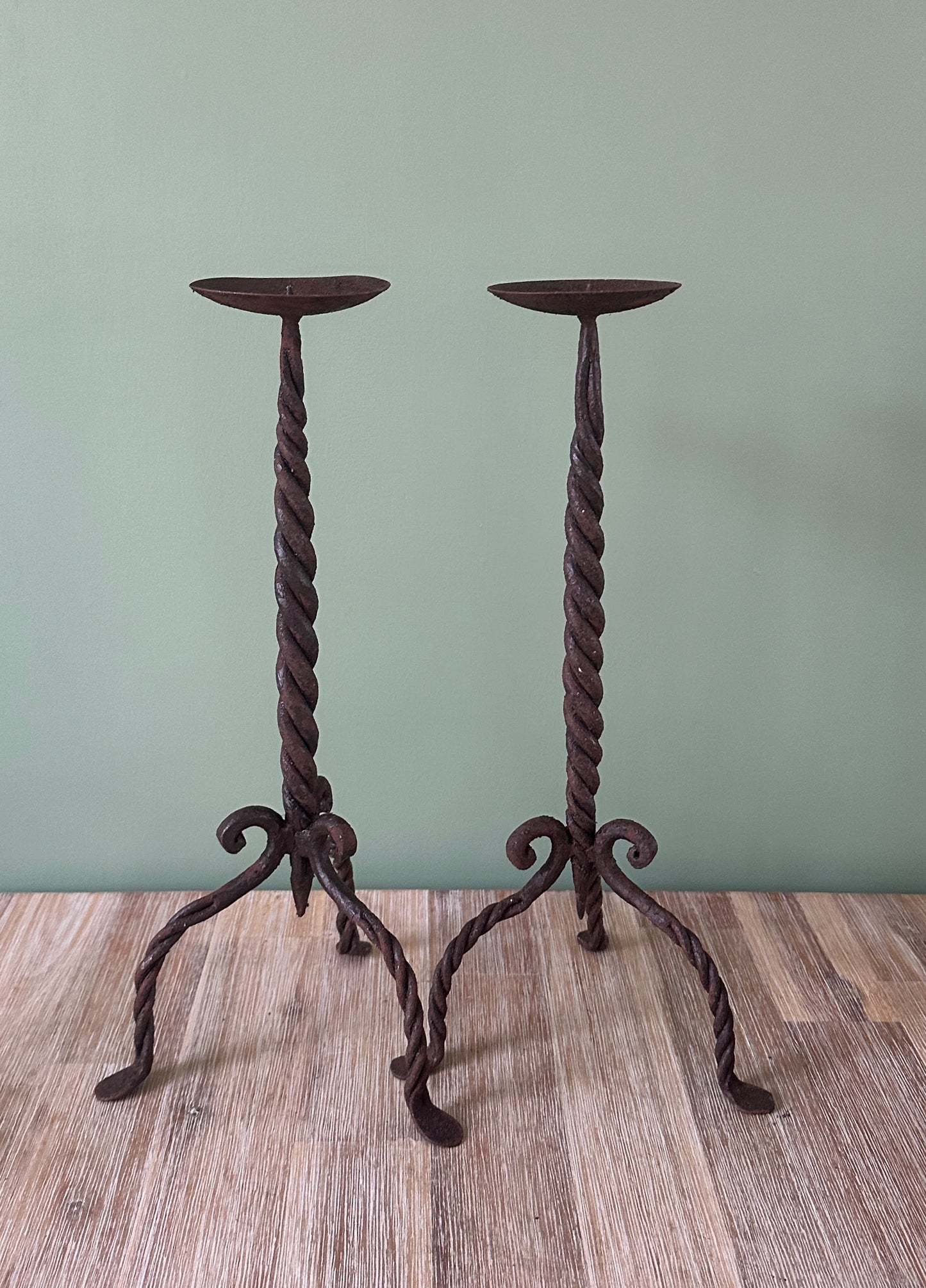Pair of Indian Wrought Iron TwistED Candle Sticks
