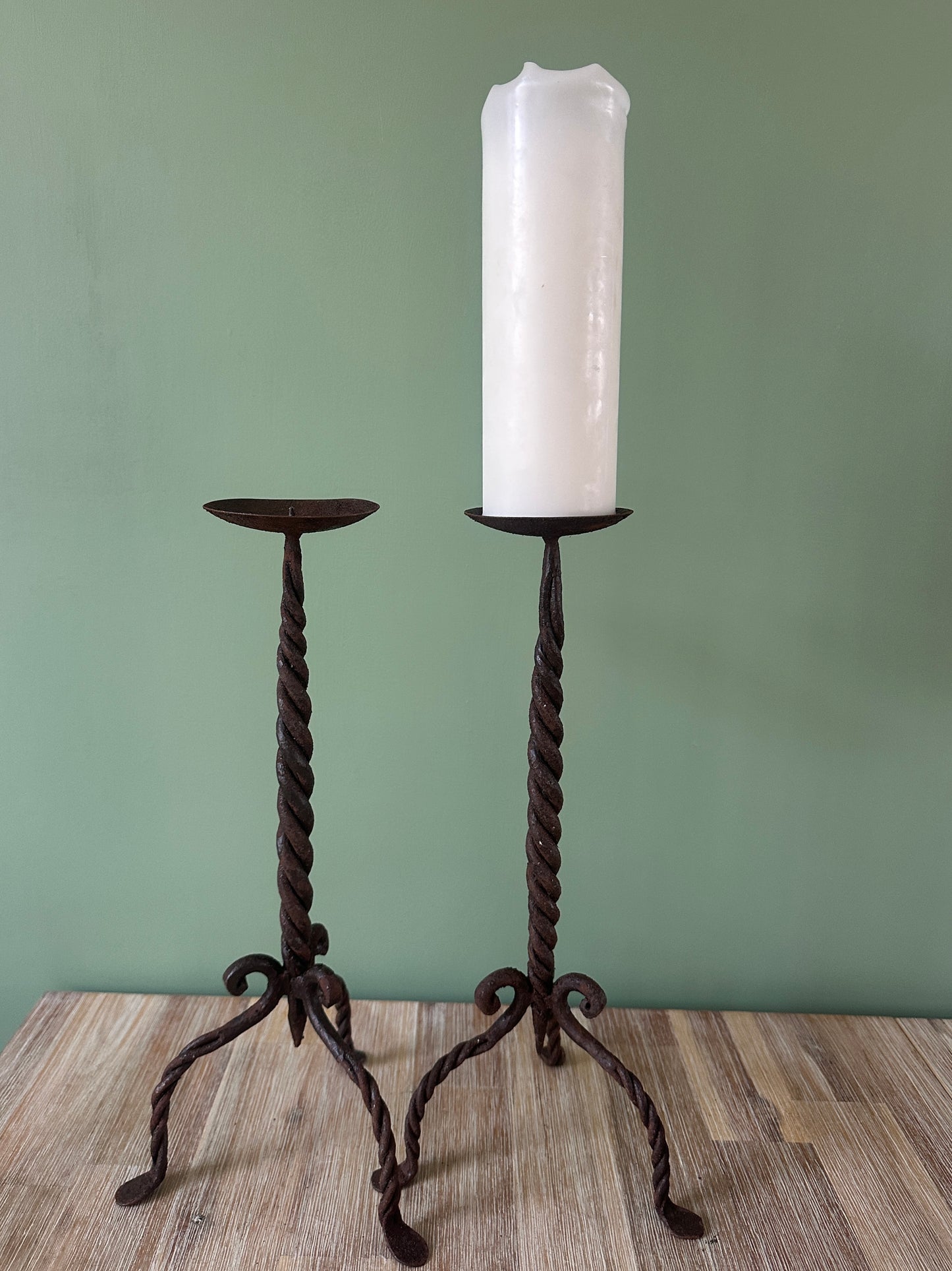 Pair of Indian Wrought Iron TwistED Candle Sticks