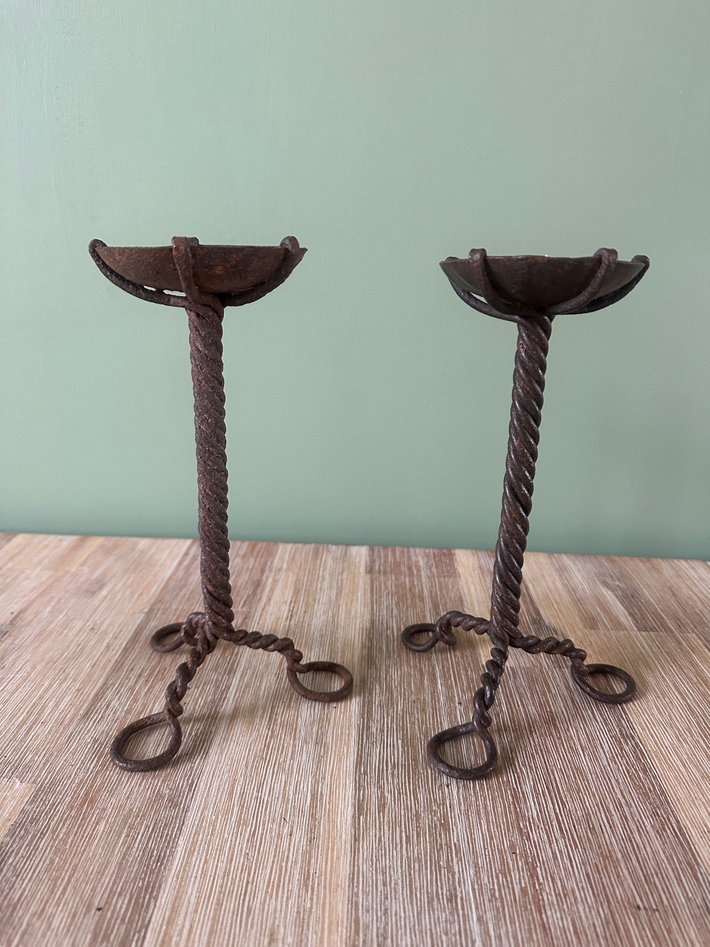 Pair of Indian Wrought Iron Candle Holders - Small