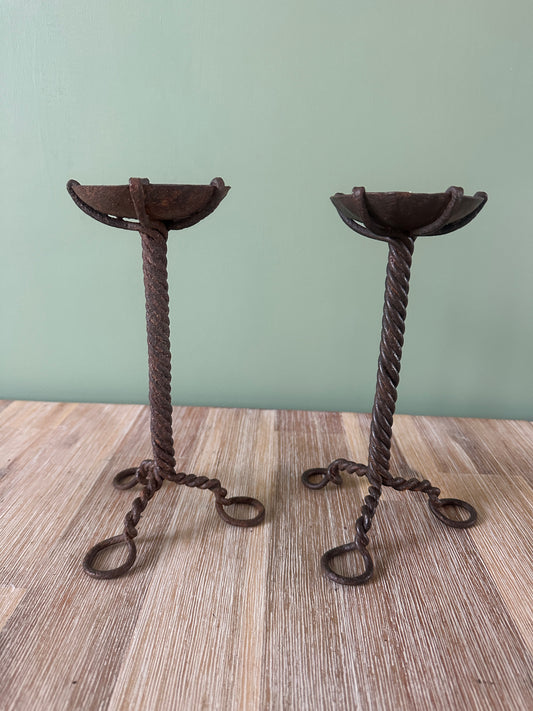 Pair of Indian Wrought Iron Candle Holders - Small
