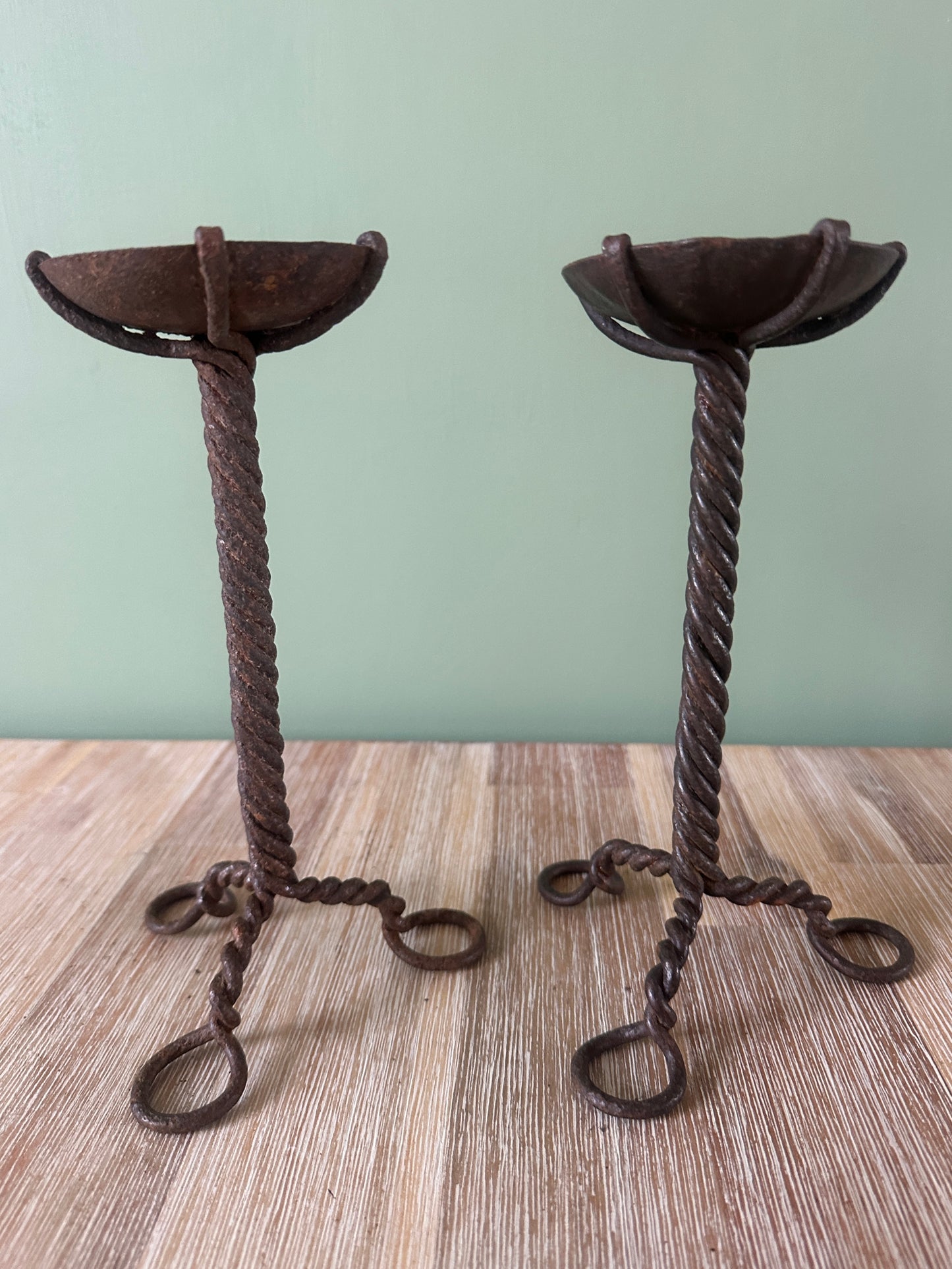 Pair of Indian Wrought Iron Candle Holders - Small
