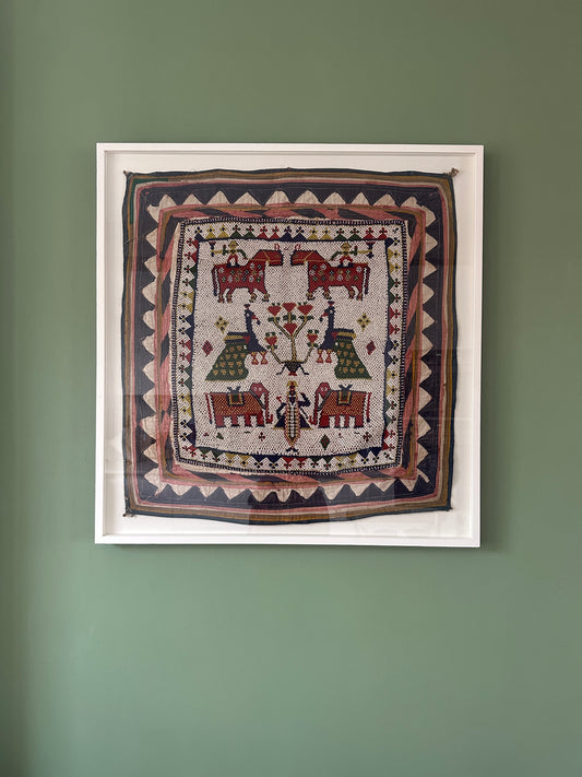 Framed Indian Beadwork Textile – White Box Frame
