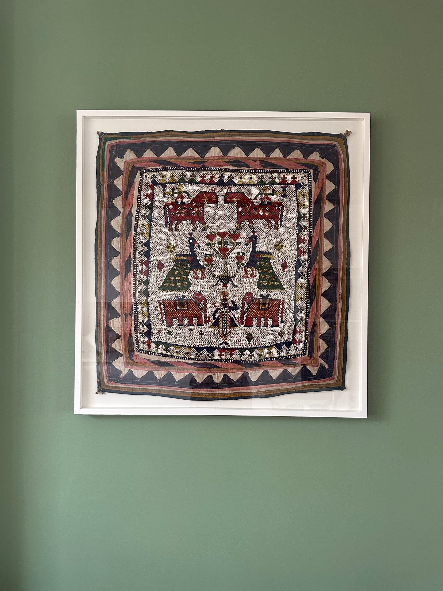 Framed Indian Beadwork Textile – White Box Frame