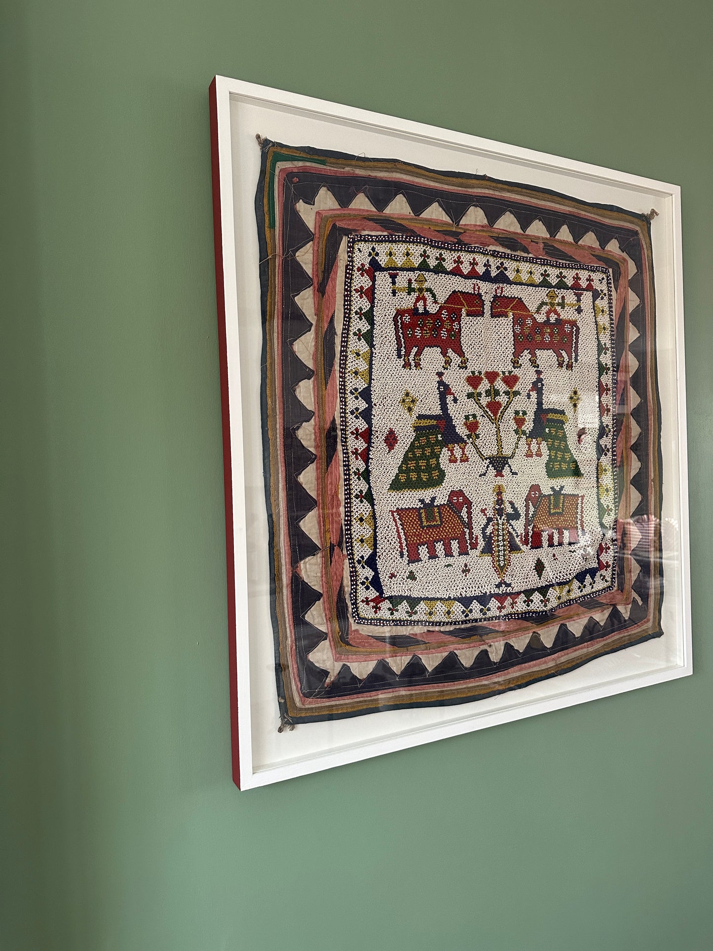 Framed Indian Beadwork Textile – White Box Frame