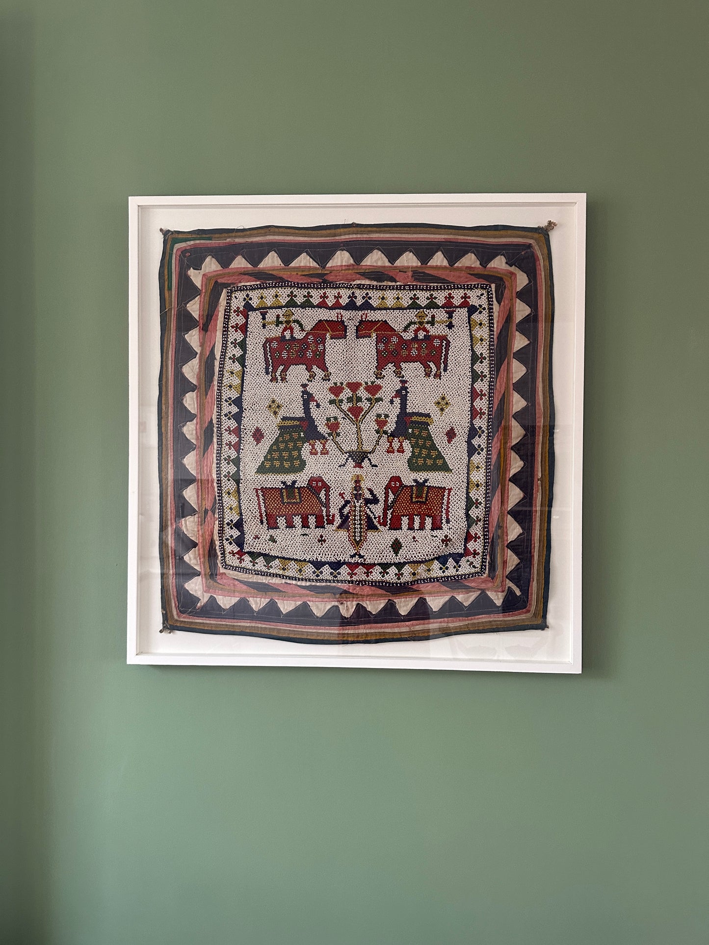 Framed Indian Beadwork Textile – White Box Frame