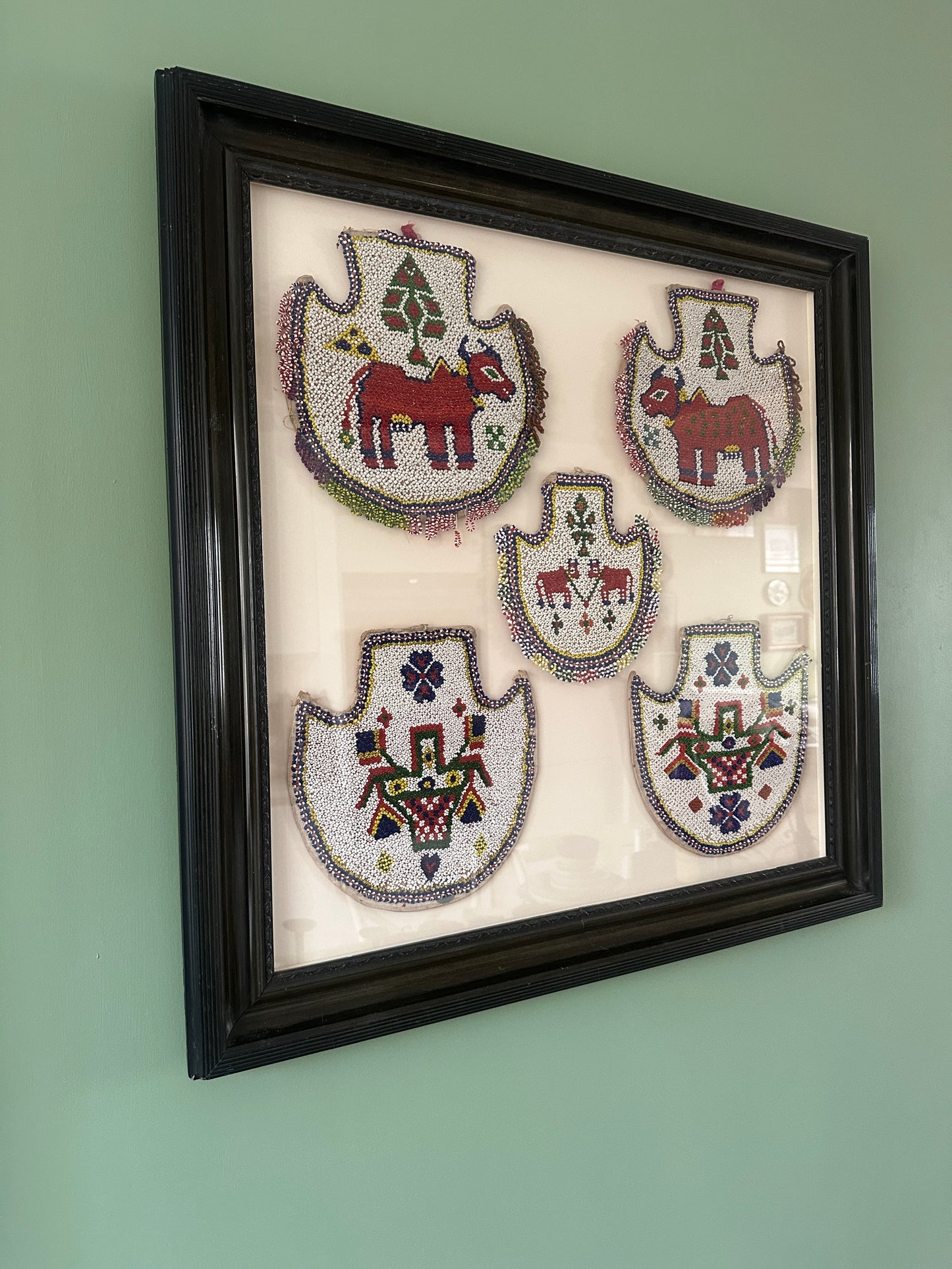 Framed Beaded Textile Wall Art