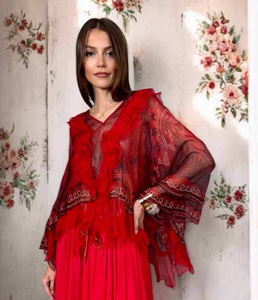 Zandra Rhodes 70s chiffon print top