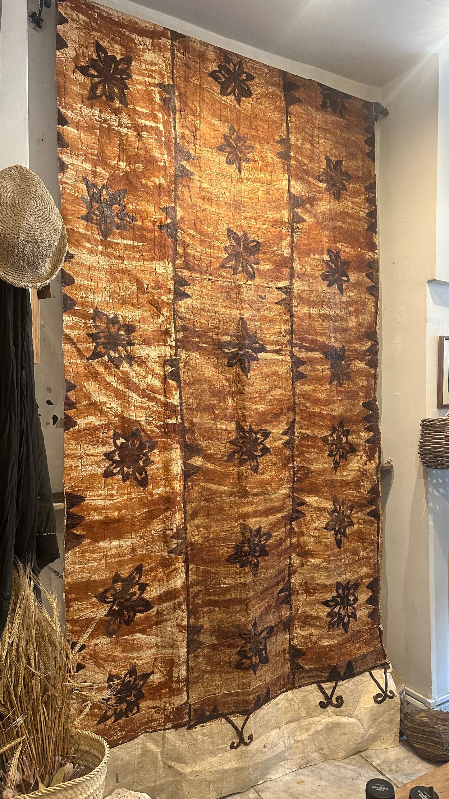 Vibrant Rust Tapa Cloth from Tonga and Fiji